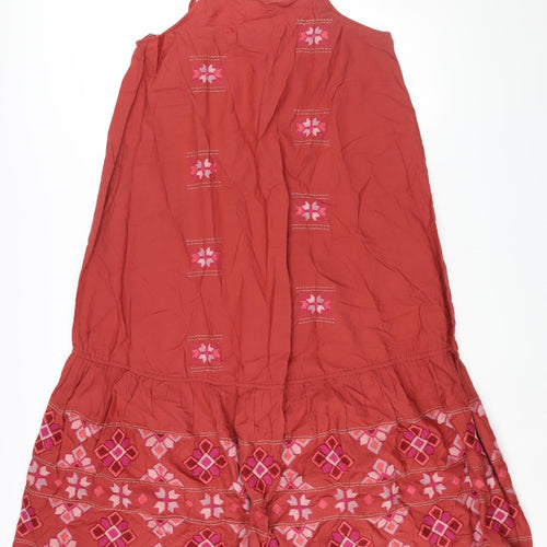 Zara Womens Red Cotton Maxi Size L Scoop Neck Pullover - Geometric Embroidery