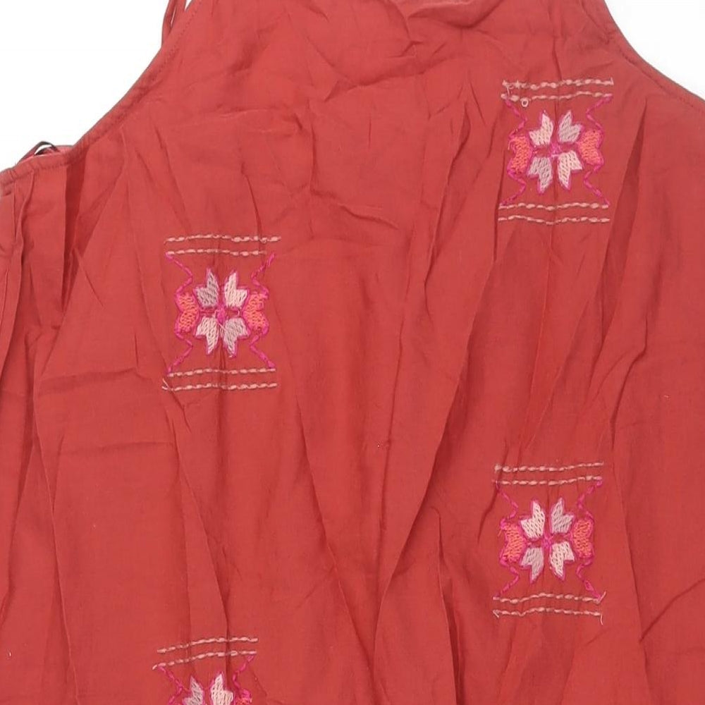 Zara Womens Red Cotton Maxi Size L Scoop Neck Pullover - Geometric Embroidery