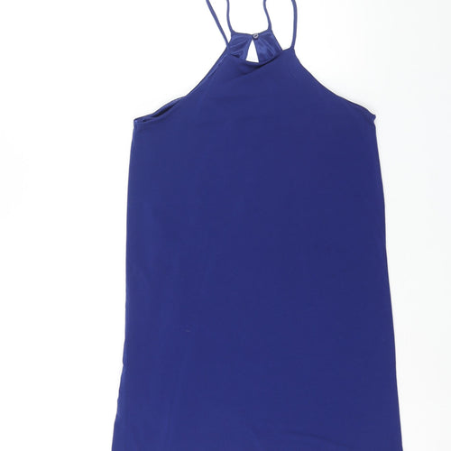 Mango Womens Blue Polyester Shift Size S Square Neck Button