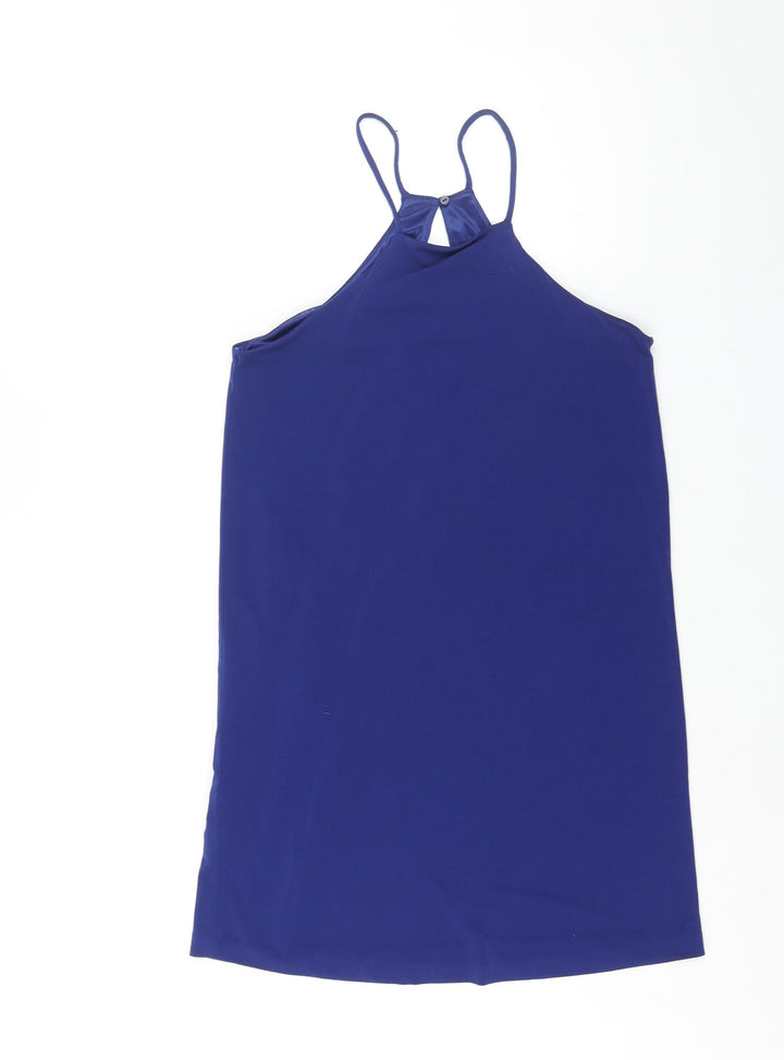 Mango Womens Blue Polyester Shift Size S Square Neck Button