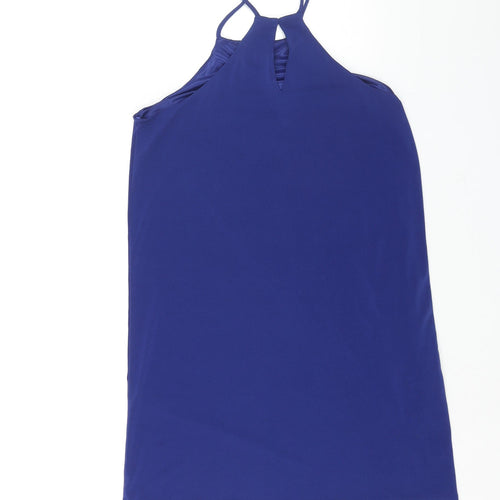 Mango Womens Blue Polyester Shift Size S Square Neck Button