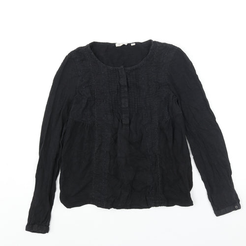 Fat Face Womens Black Cotton Basic Blouse Size 6 Round Neck - Lace Detail