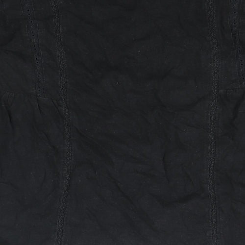 Fat Face Womens Black Cotton Basic Blouse Size 6 Round Neck - Lace Detail