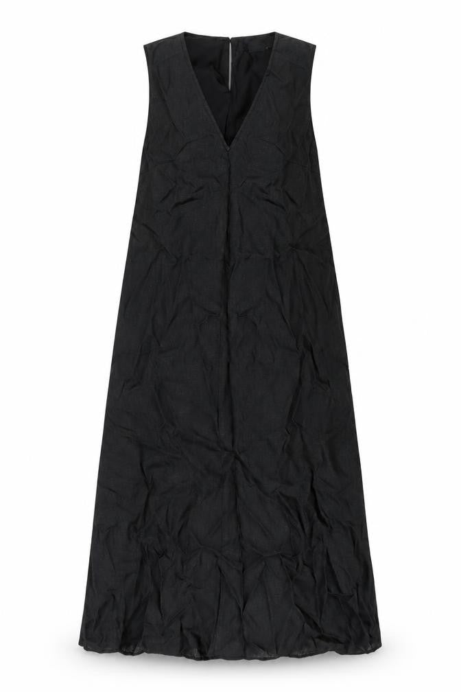 Front view of The Leaf Closet women’s black polyester shift, size S, v-neck button