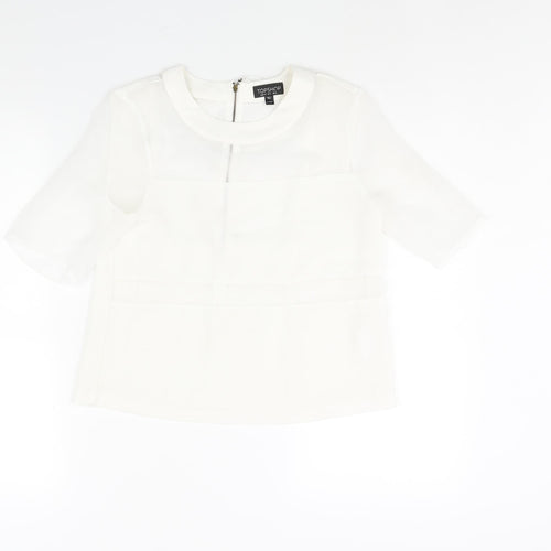 Topshop Womens White Polyester Basic Blouse Size 6 Round Neck - Semi Sheer Panel