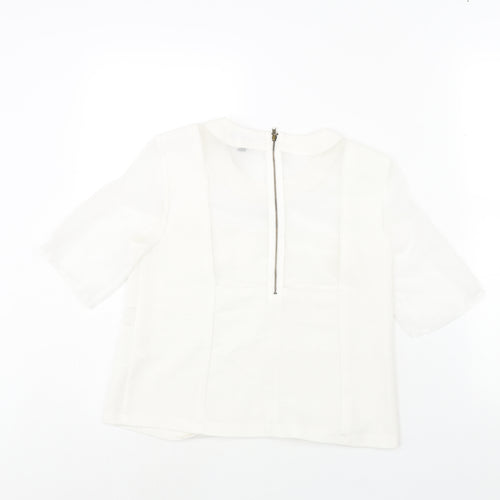 Topshop Womens White Polyester Basic Blouse Size 6 Round Neck - Semi Sheer Panel
