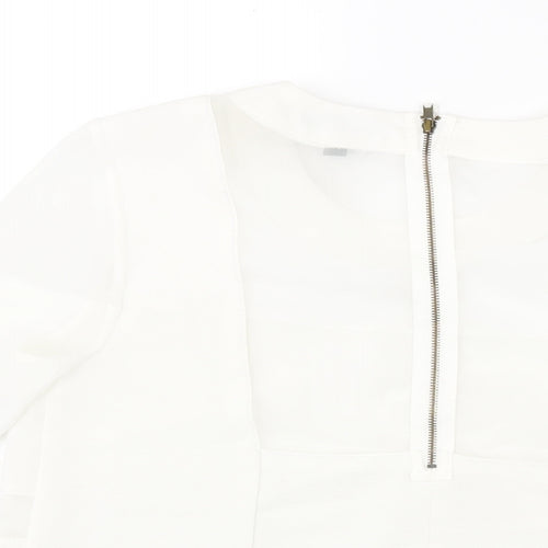 Topshop Womens White Polyester Basic Blouse Size 6 Round Neck - Semi Sheer Panel