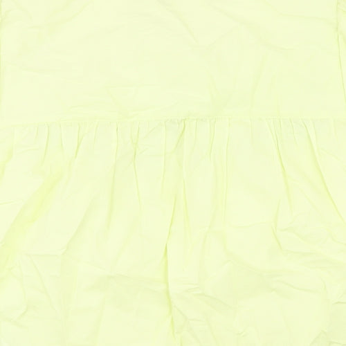 Marks and Spencer Womens Green Cotton Basic Blouse Size 8 Round Neck - Floral Embroidery
