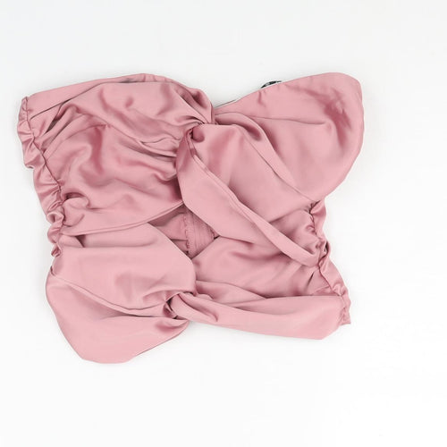 Missguided Womens Pink Polyester Cropped Blouse Size 8 Sweetheart - Rouched Cut Out