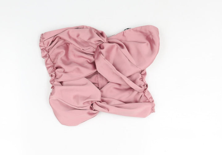 Missguided Womens Pink Polyester Cropped Blouse Size 8 Sweetheart - Rouched Cut Out