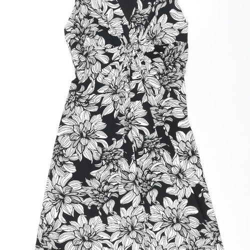 Wallis Womens Black Floral Polyester A-Line Size 10 V-Neck Pullover - Twist Detail