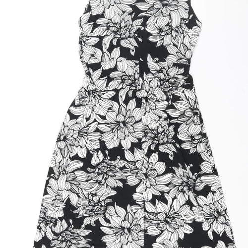 Wallis Womens Black Floral Polyester A-Line Size 10 V-Neck Pullover - Twist Detail