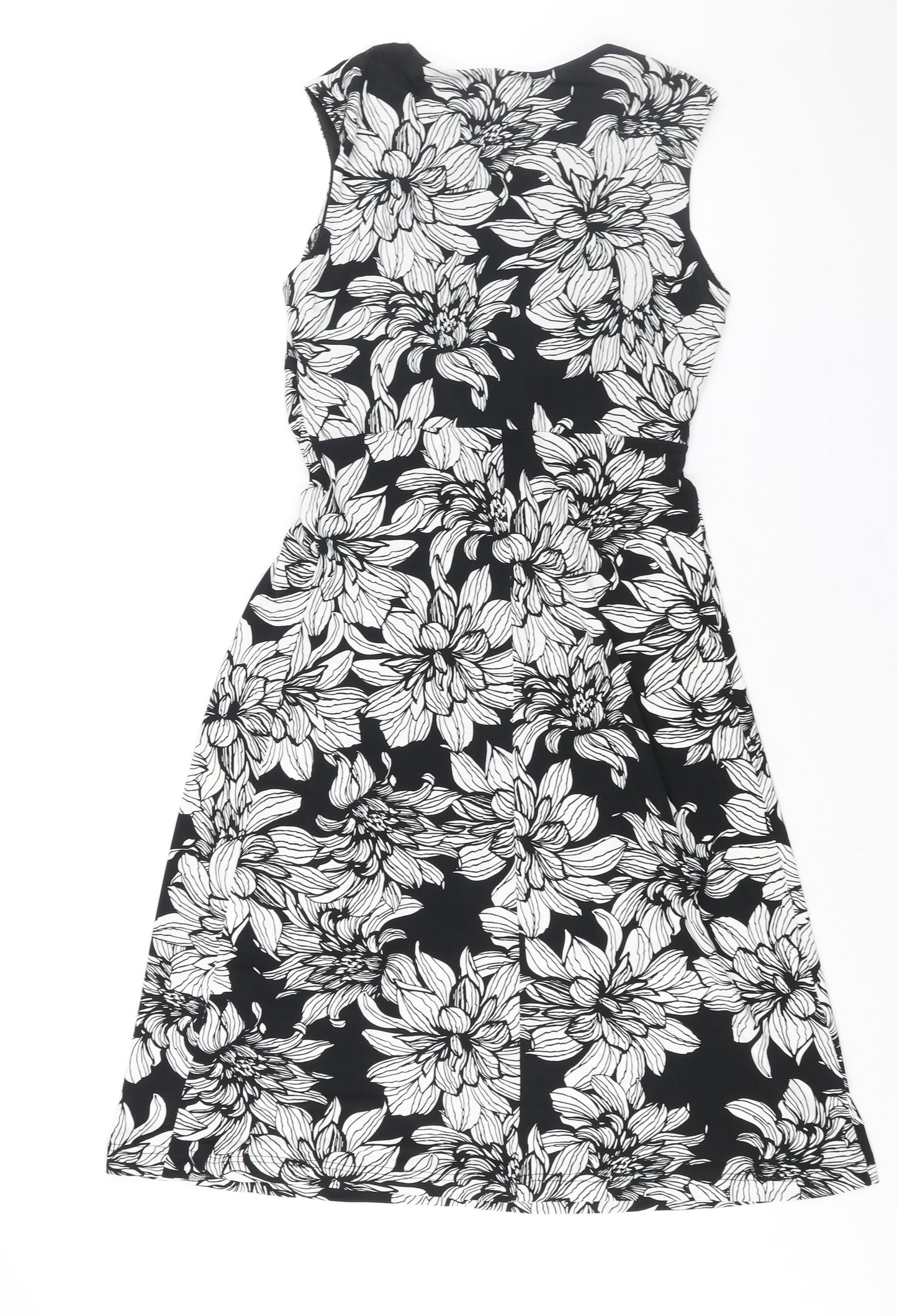 Wallis Womens Black Floral Polyester A-Line Size 10 V-Neck Pullover - Twist Detail
