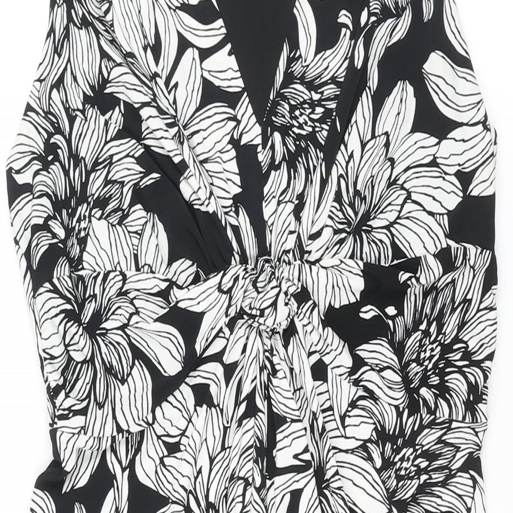 Wallis Womens Black Floral Polyester A-Line Size 10 V-Neck Pullover - Twist Detail