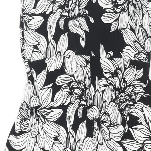 Wallis Womens Black Floral Polyester A-Line Size 10 V-Neck Pullover - Twist Detail