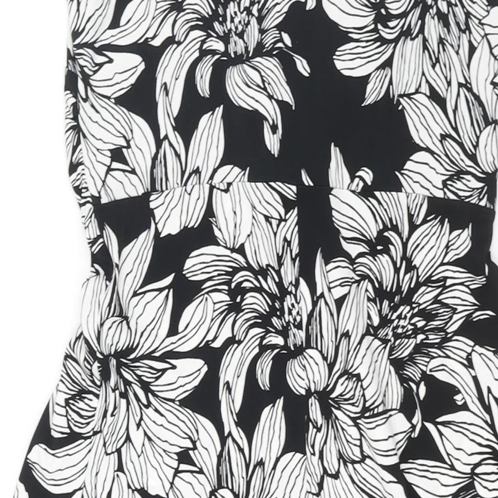Wallis Womens Black Floral Polyester A-Line Size 10 V-Neck Pullover - Twist Detail