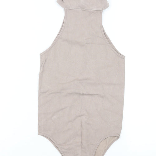 Zara Womens Beige Polyamide Bodysuit One-Piece Size M Snap - Size M-L