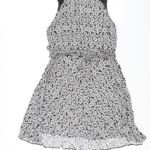 Wallis Womens Multicoloured Geometric Viscose Shift Size 16 Round Neck Zip - Lace Detail Belted Floral Print