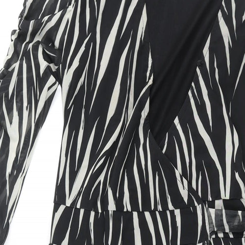 Sosandar Womens Black Geometric Polyester Wrap Dress Size 10 V-Neck Tie