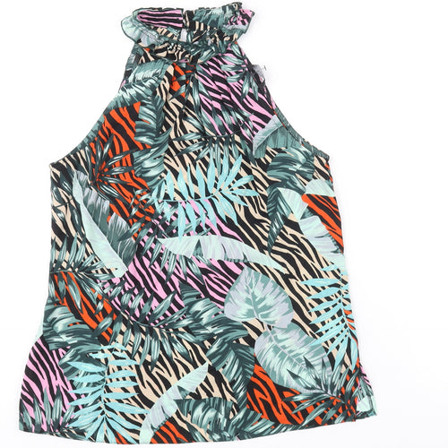 Dorothy Perkins Womens Multicoloured Geometric Polyester Camisole Blouse Size 8 Mock Neck - Frill Plant Print