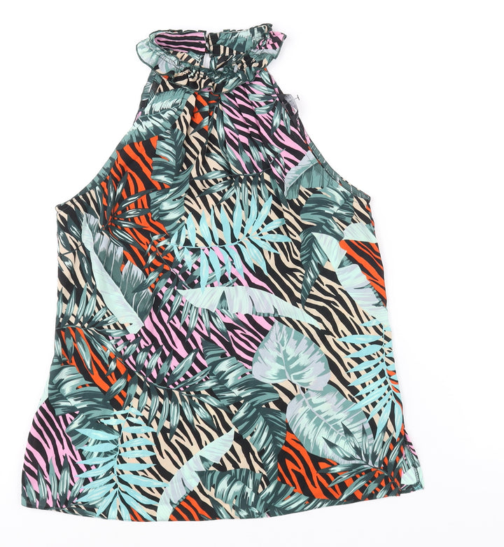 Dorothy Perkins Womens Multicoloured Geometric Polyester Camisole Blouse Size 8 Mock Neck - Frill Plant Print