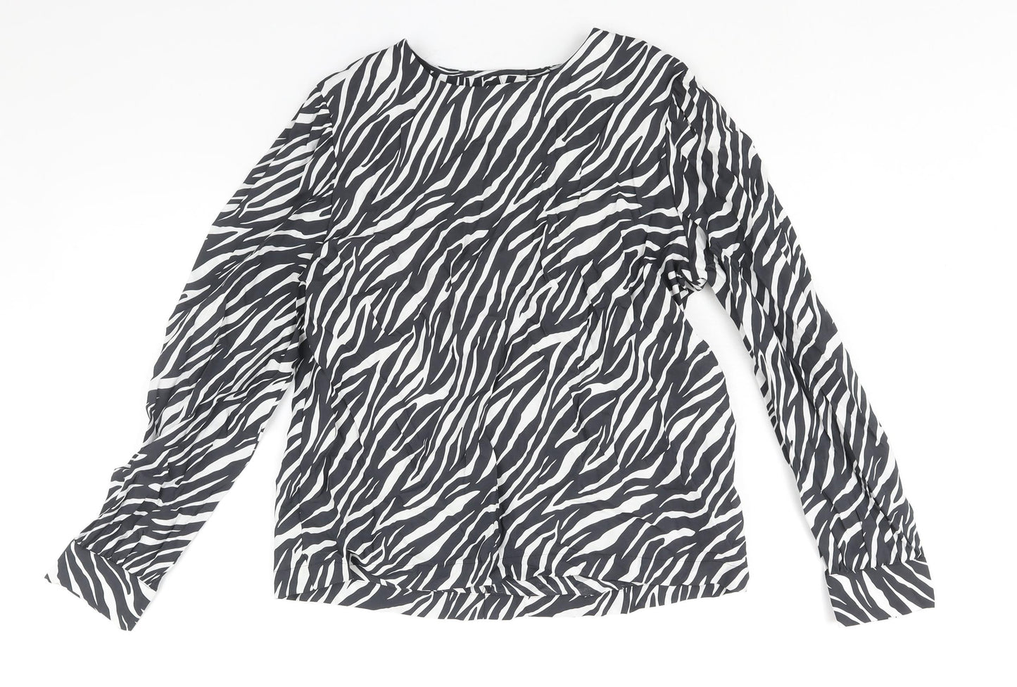 Marks and Spencer Womens Black Animal Print Modal Basic Blouse Size 12 Round Neck - Zebra Print