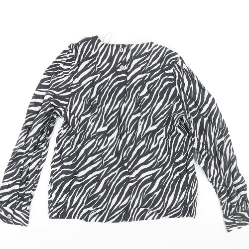 Marks and Spencer Womens Black Animal Print Modal Basic Blouse Size 12 Round Neck - Zebra Print