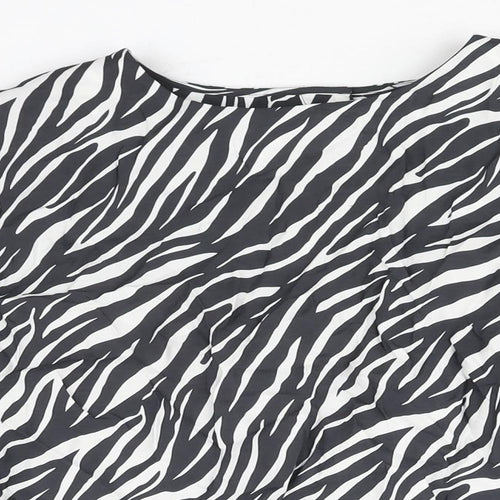 Marks and Spencer Womens Black Animal Print Modal Basic Blouse Size 12 Round Neck - Zebra Print