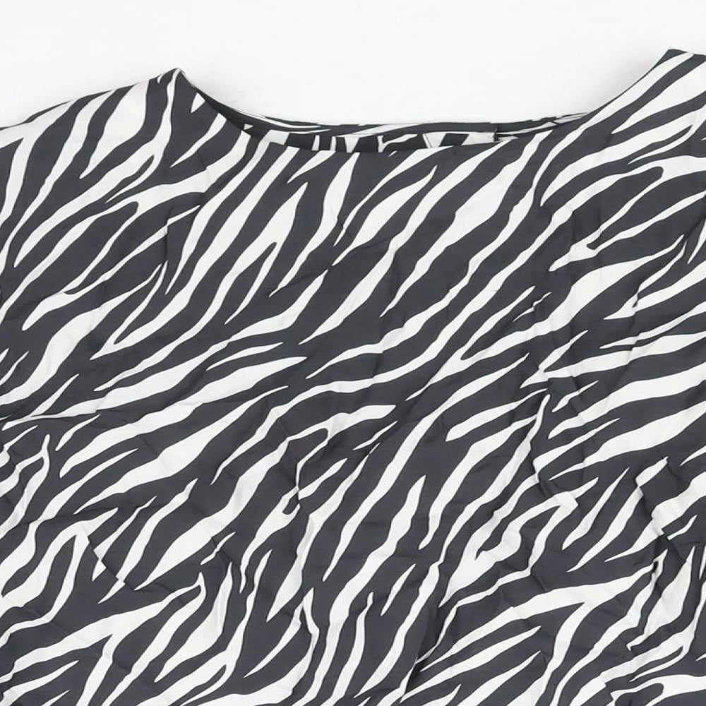 Marks and Spencer Womens Black Animal Print Modal Basic Blouse Size 12 Round Neck - Zebra Print
