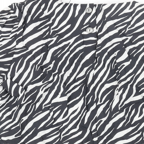 Marks and Spencer Womens Black Animal Print Modal Basic Blouse Size 12 Round Neck - Zebra Print