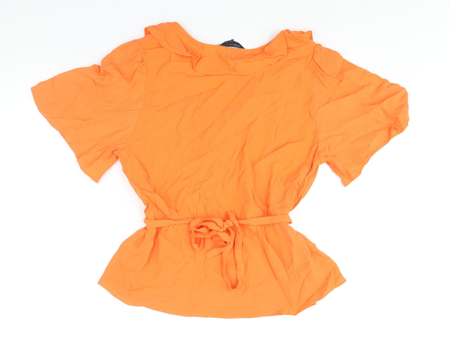 Marks and Spencer Womens Orange Viscose Basic Blouse Size 16 V-Neck - Belted Peplum Frill