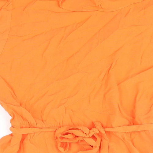 Marks and Spencer Womens Orange Viscose Basic Blouse Size 16 V-Neck - Belted Peplum Frill