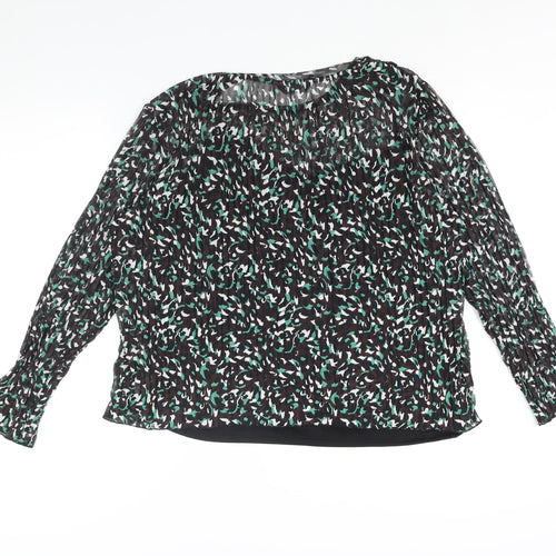 Marks and Spencer Womens Black Geometric Polyester Basic Blouse Size 20 Round Neck