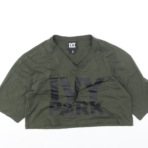 IVY PARK Womens Green Cotton Cropped T-Shirt Size XS V-Neck - IVY PARK Logo