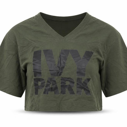 IVY PARK Womens Green Cotton Cropped T-Shirt Size XS V-Neck - IVY PARK Logo