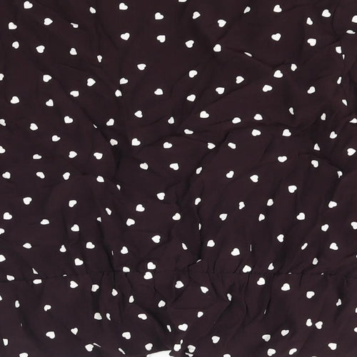 Topshop Womens Purple Geometric Viscose Basic Blouse Size 8 V-Neck - Heart Print