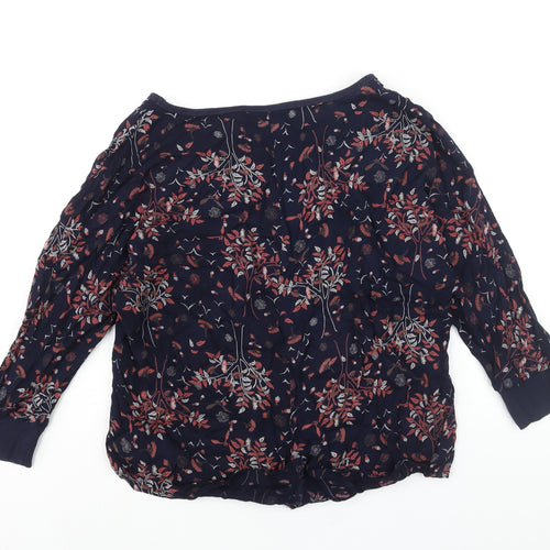 Marks and Spencer Womens Blue Geometric Viscose Basic Blouse Size 10 Boat Neck