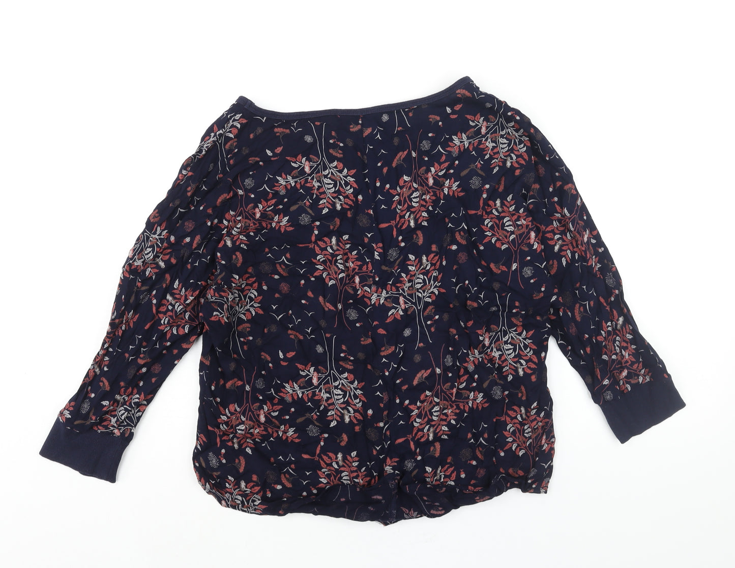 Marks and Spencer Womens Blue Geometric Viscose Basic Blouse Size 10 Boat Neck