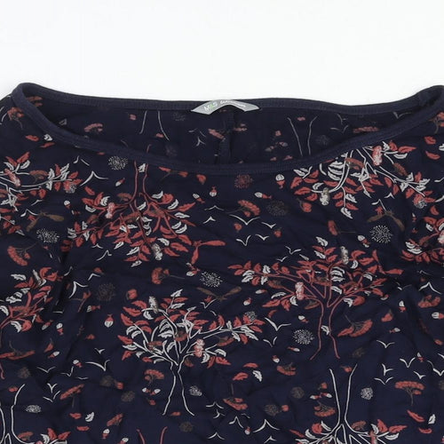 Marks and Spencer Womens Blue Geometric Viscose Basic Blouse Size 10 Boat Neck