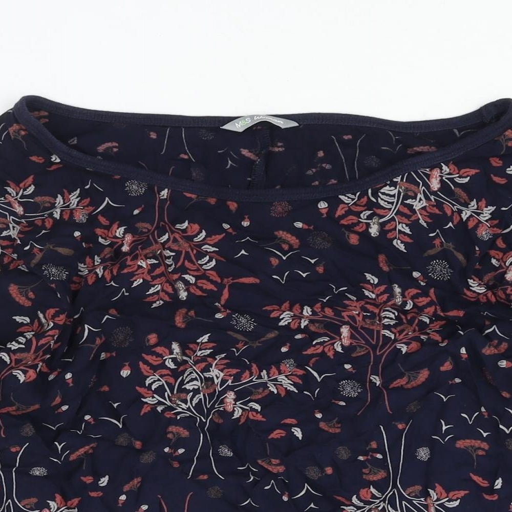 Marks and Spencer Womens Blue Geometric Viscose Basic Blouse Size 10 Boat Neck
