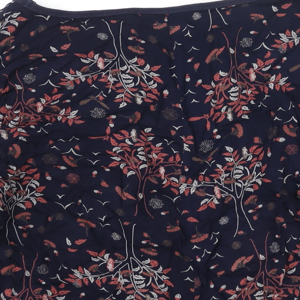 Marks and Spencer Womens Blue Geometric Viscose Basic Blouse Size 10 Boat Neck