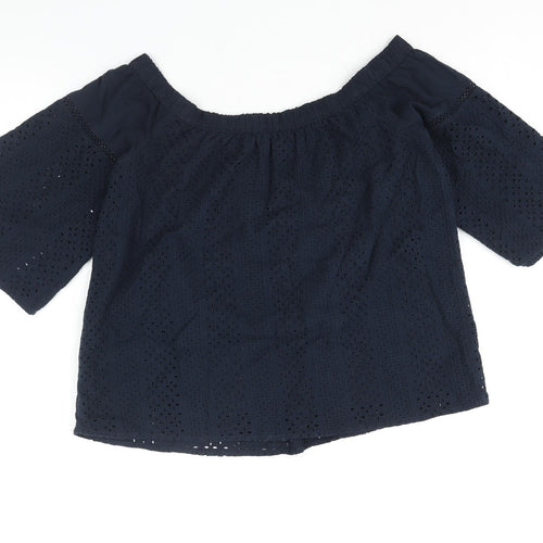 Abercrombie & Fitch Womens Blue Cotton Basic Blouse Size S Boat Neck