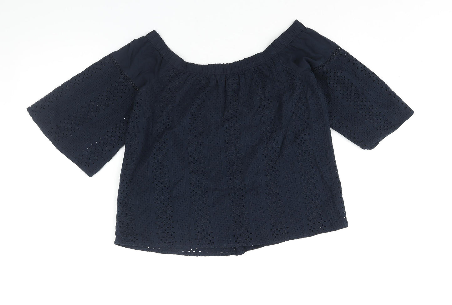 Abercrombie & Fitch Womens Blue Cotton Basic Blouse Size S Boat Neck