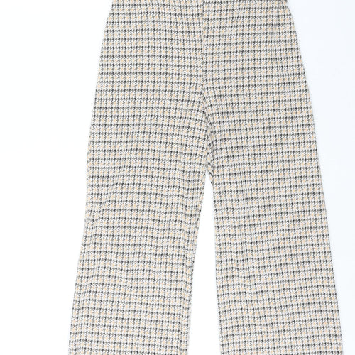 Miss Selfridge Womens Multicoloured Geometric Polyester Cropped Trousers Size 8 L22 in Regular - Houndstooth Print Button Detail