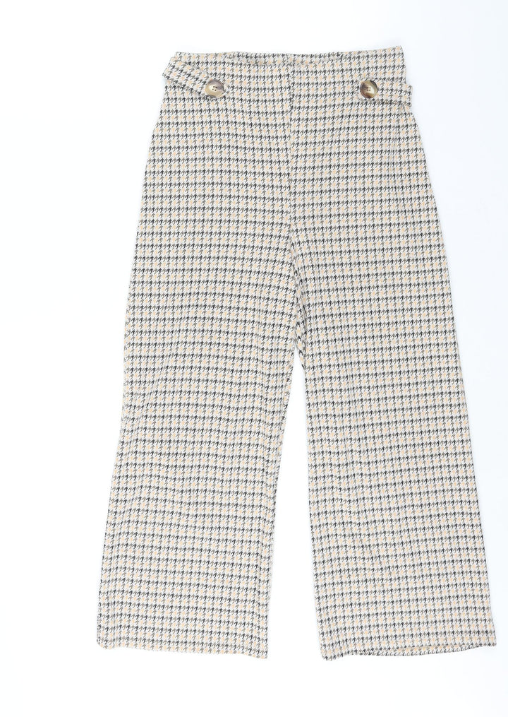 Miss Selfridge Womens Multicoloured Geometric Polyester Cropped Trousers Size 8 L22 in Regular - Houndstooth Print Button Detail