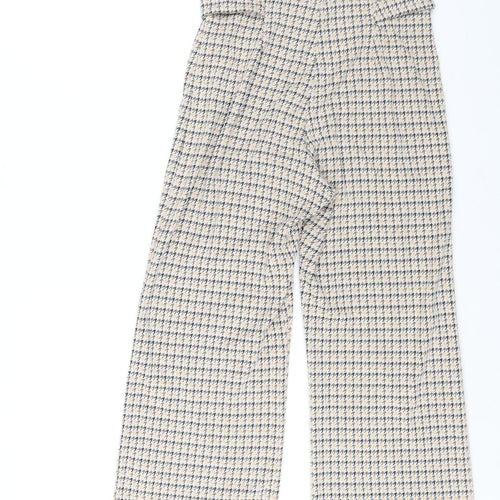 Miss Selfridge Womens Multicoloured Geometric Polyester Cropped Trousers Size 8 L22 in Regular - Houndstooth Print Button Detail