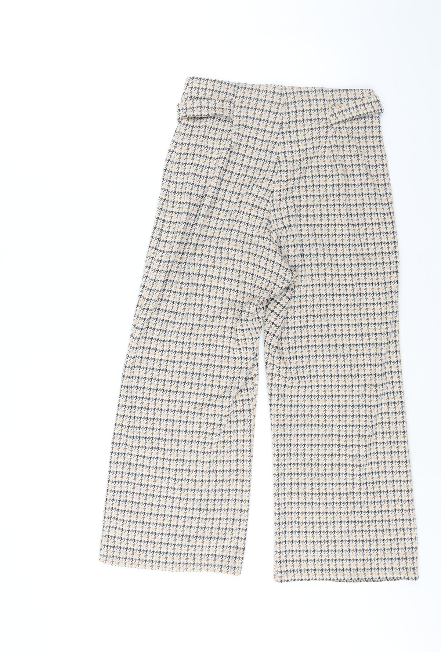 Miss Selfridge Womens Multicoloured Geometric Polyester Cropped Trousers Size 8 L22 in Regular - Houndstooth Print Button Detail