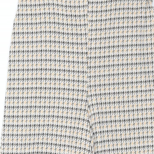 Miss Selfridge Womens Multicoloured Geometric Polyester Cropped Trousers Size 8 L22 in Regular - Houndstooth Print Button Detail
