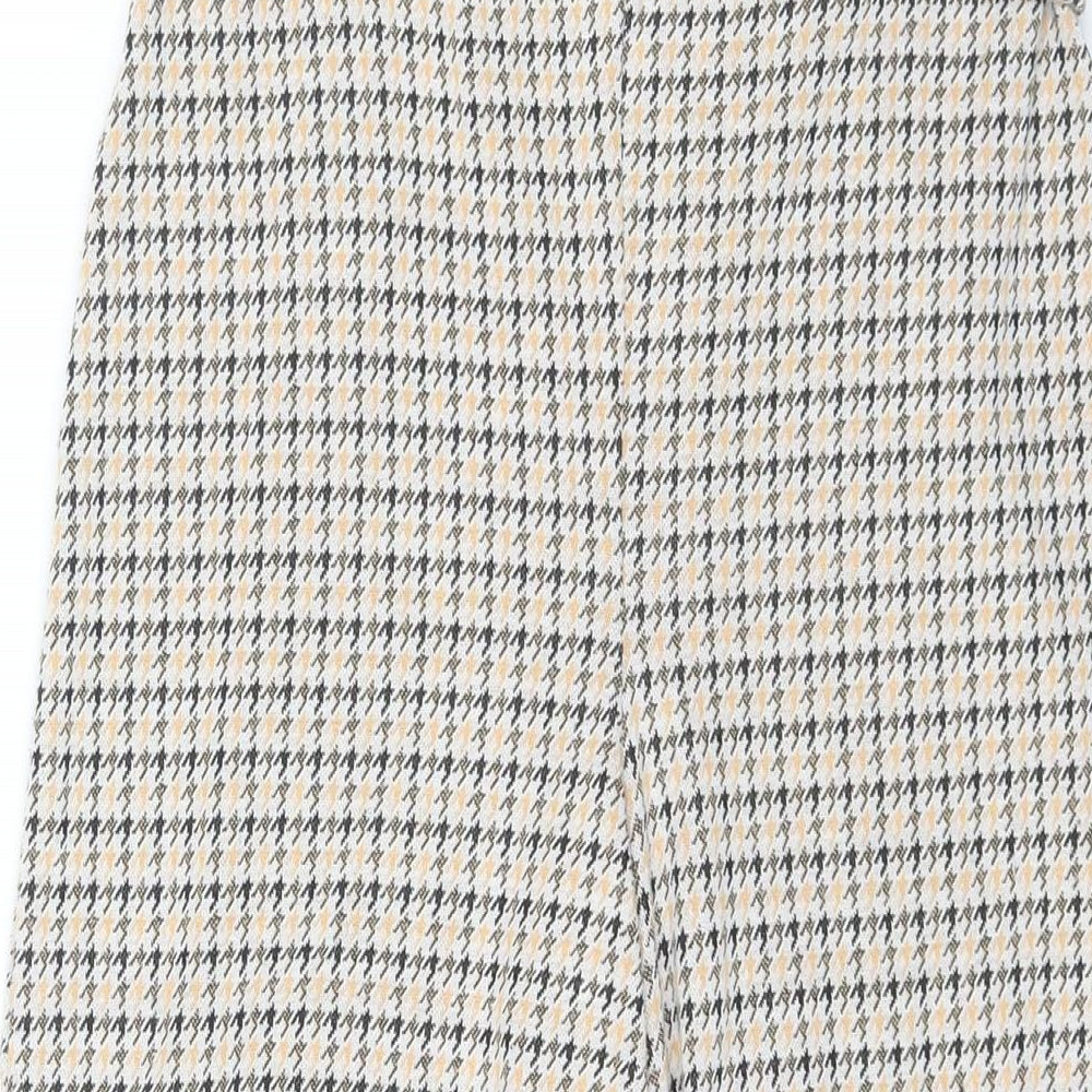 Miss Selfridge Womens Multicoloured Geometric Polyester Cropped Trousers Size 8 L22 in Regular - Houndstooth Print Button Detail