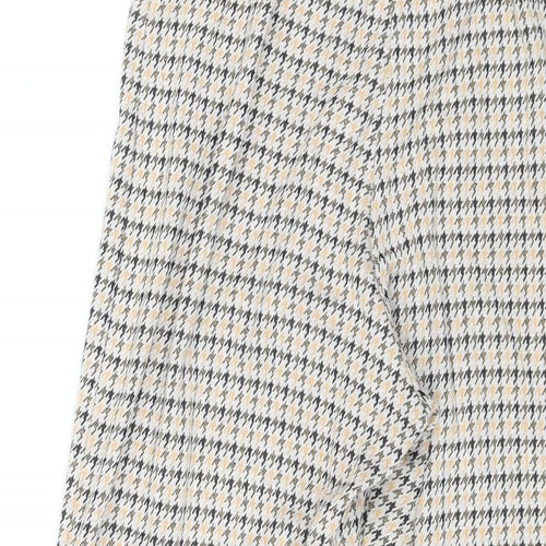 Miss Selfridge Womens Multicoloured Geometric Polyester Cropped Trousers Size 8 L22 in Regular - Houndstooth Print Button Detail